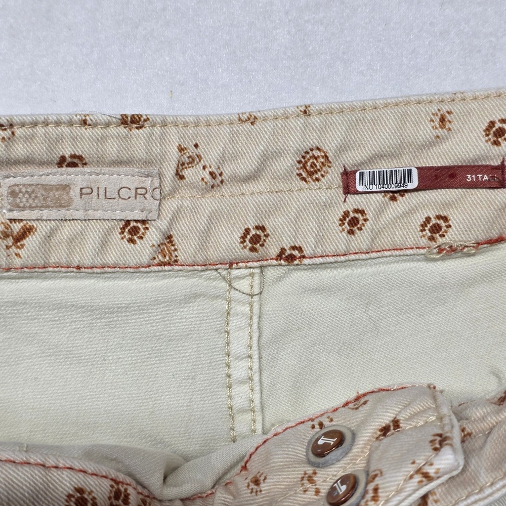 Pilcro Patchwork Floral Straight Leg Pants Women 31 Tall Cream Boho Utility - Picture 5 of 11